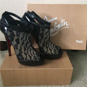 Christian Louboutin Black Printed Lace Mesh Strap Platform